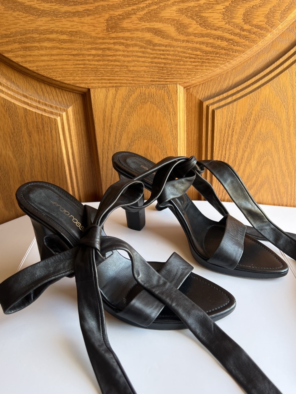 Vintage Sergio Rossi Black Leather Heels Ankle Strap Made in Italy 90s Style
